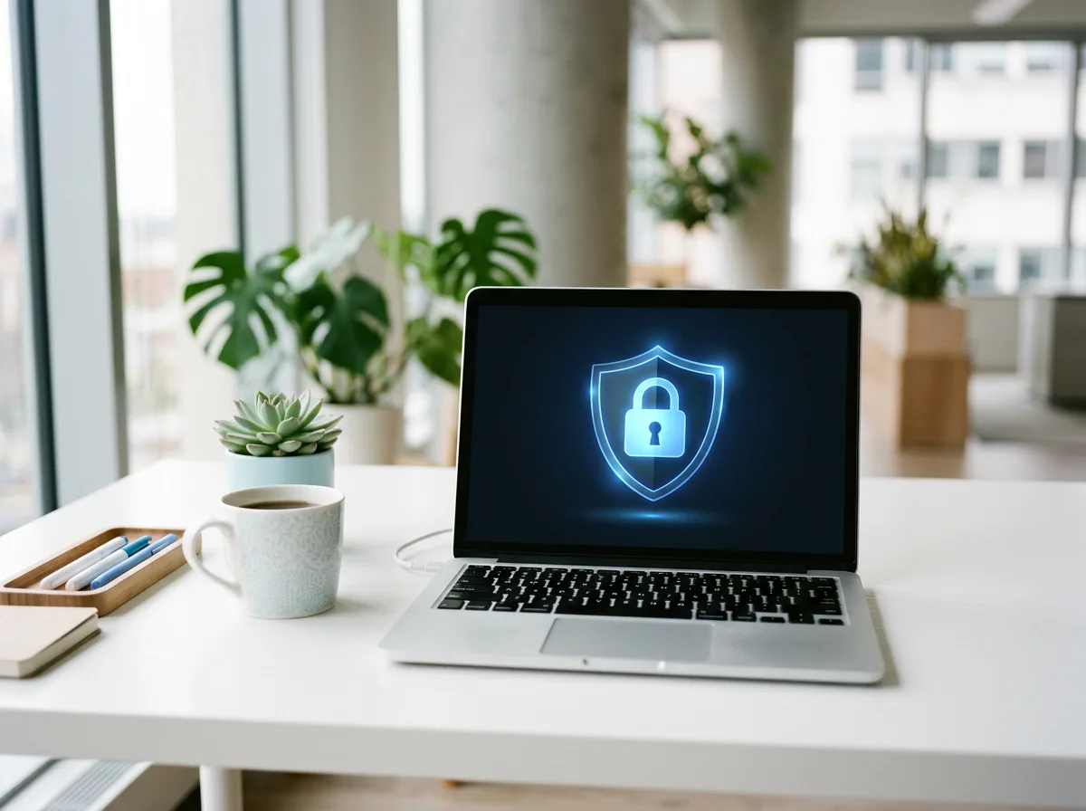 Laptop with a blue padlock symbolising website security