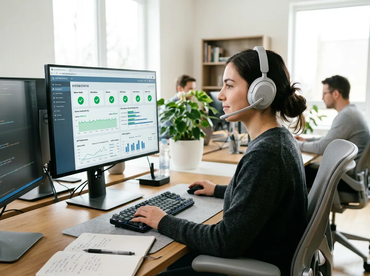 Webdeveloper controleert updates op een monitor