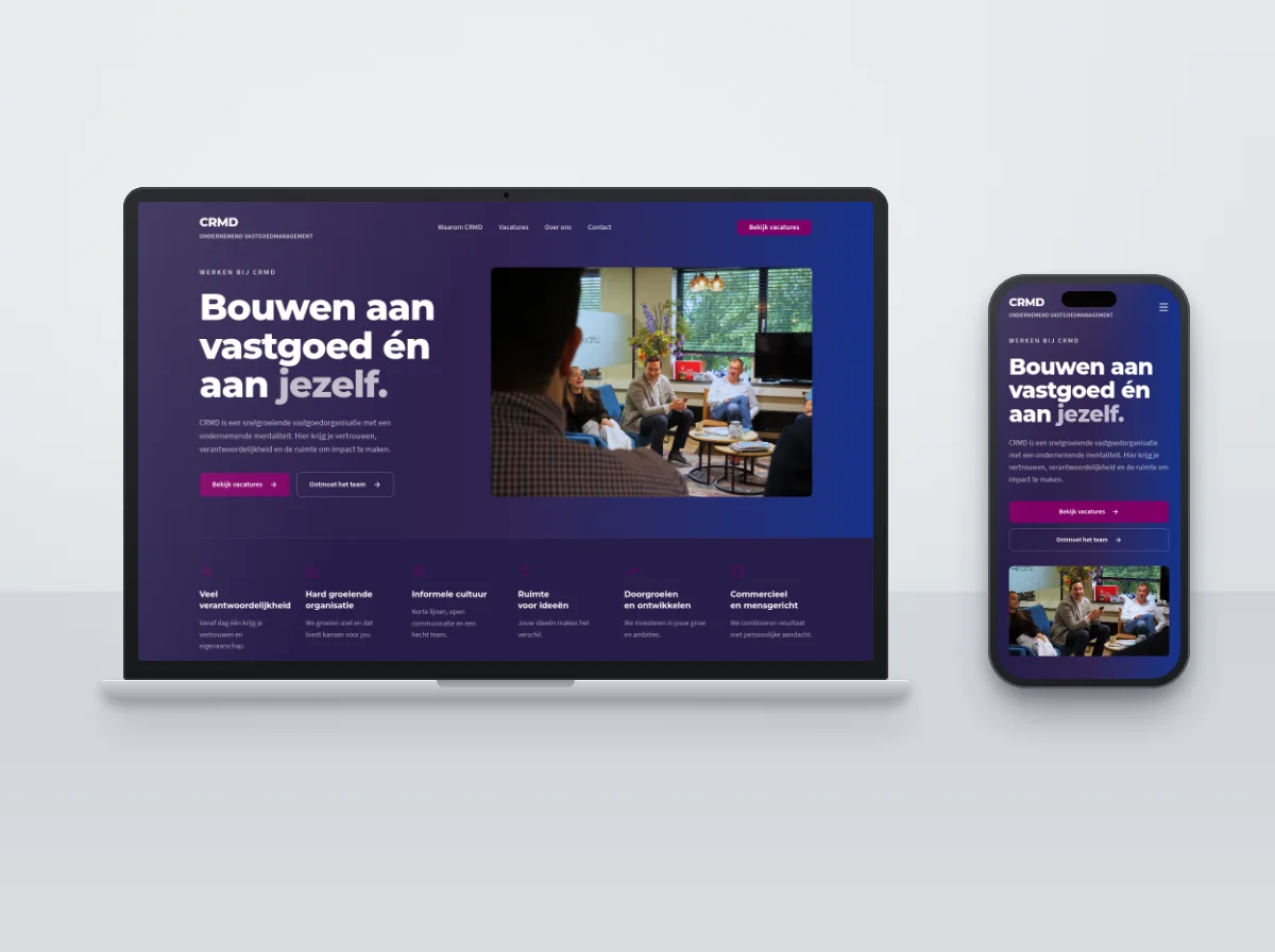 Recruitmentwebsite voor vastgoed op laptop en smartphone
